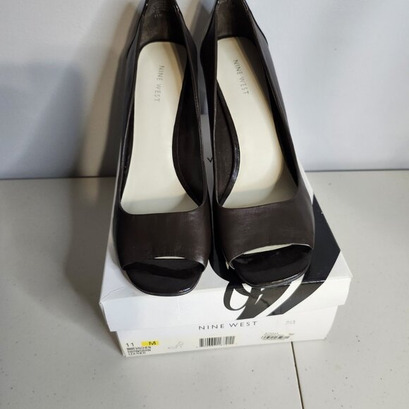 Nine West Shoes - Nine West Brown Leather Stiletto Pumps Peep Toe